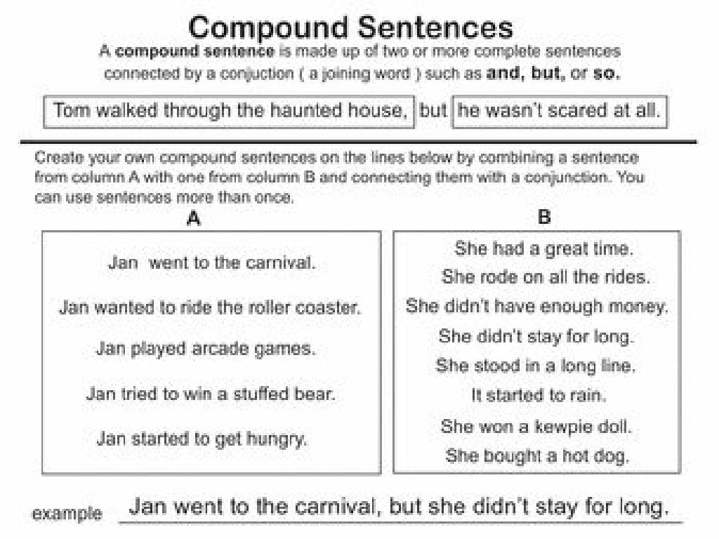 compound sentence worksheet