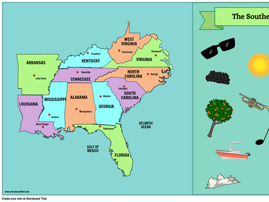 southern usa symbols map